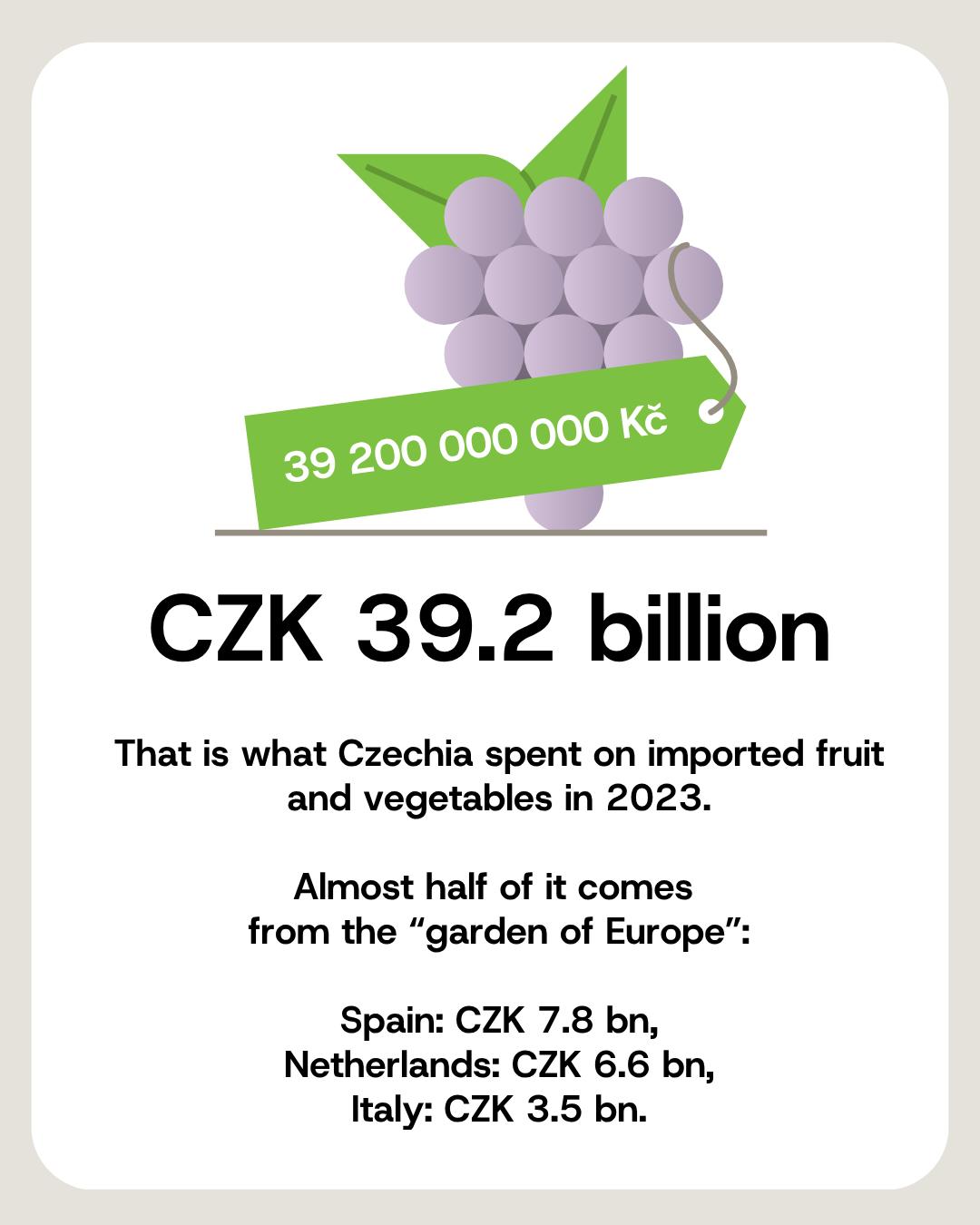 Czechia spent CZK 39.2 billion on imported fruit and vegetables in 2023