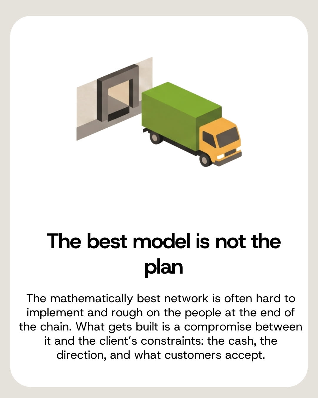 What gets built is a compromise between the model and the client's constraints