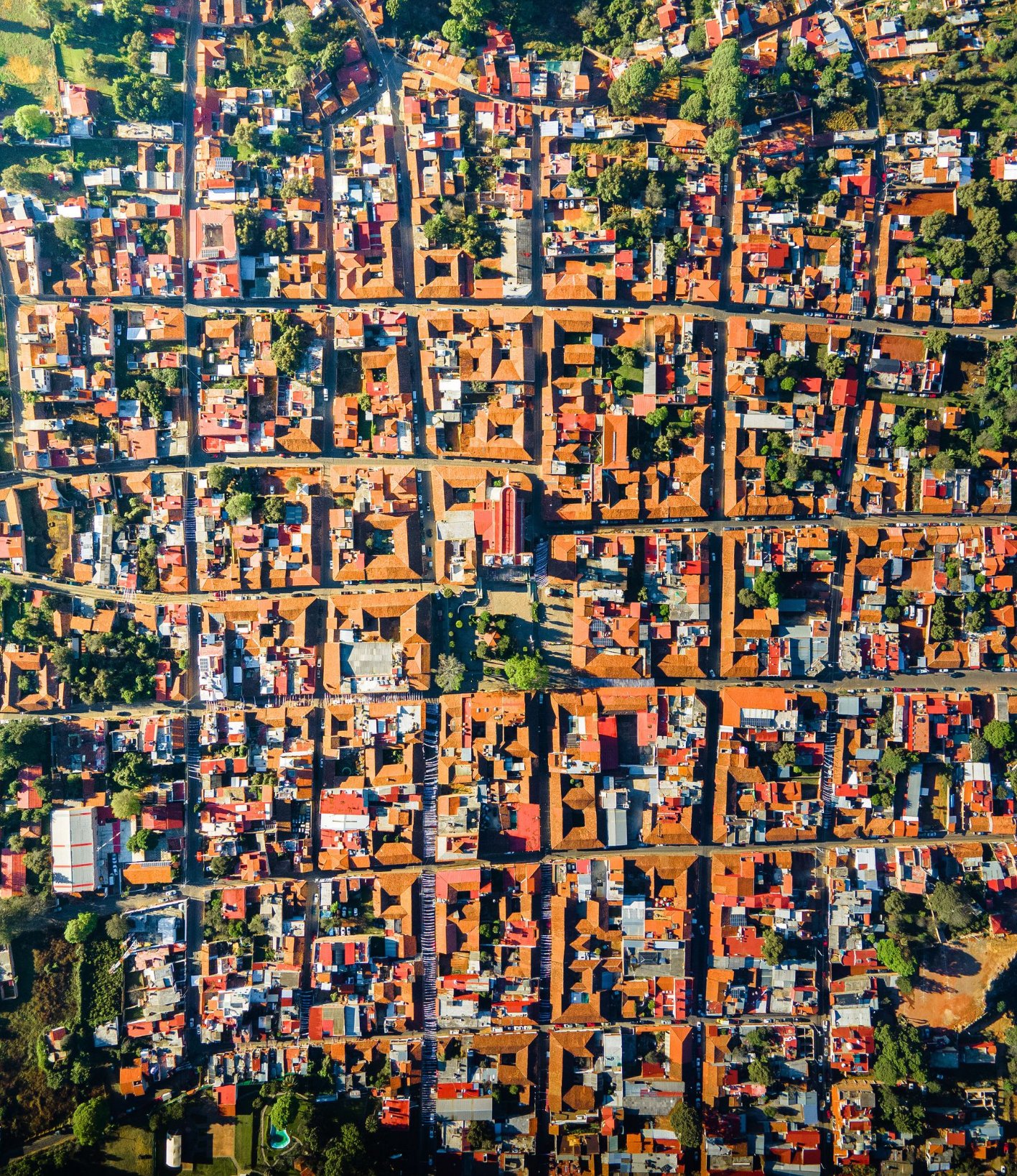 Aerial view of city blocks and streets