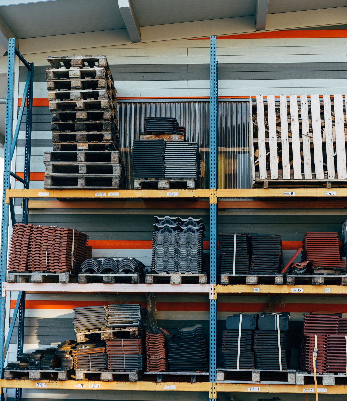 Building materials on warehouse racks