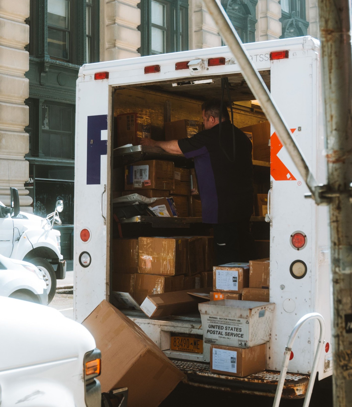 Delivery van loaded with parcels