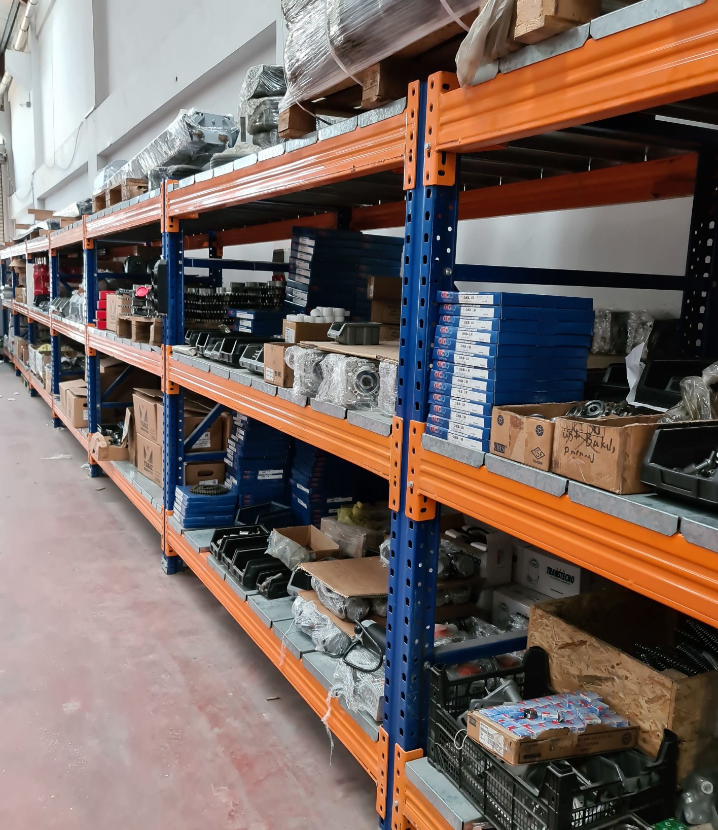 Spare parts on warehouse shelving